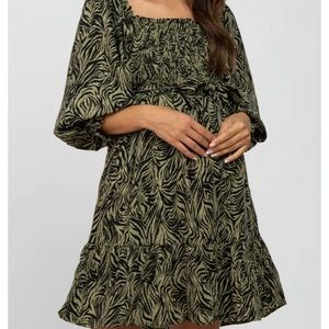 NWOT Pinkblush Olive animal print smocked maternity mini dress - size S